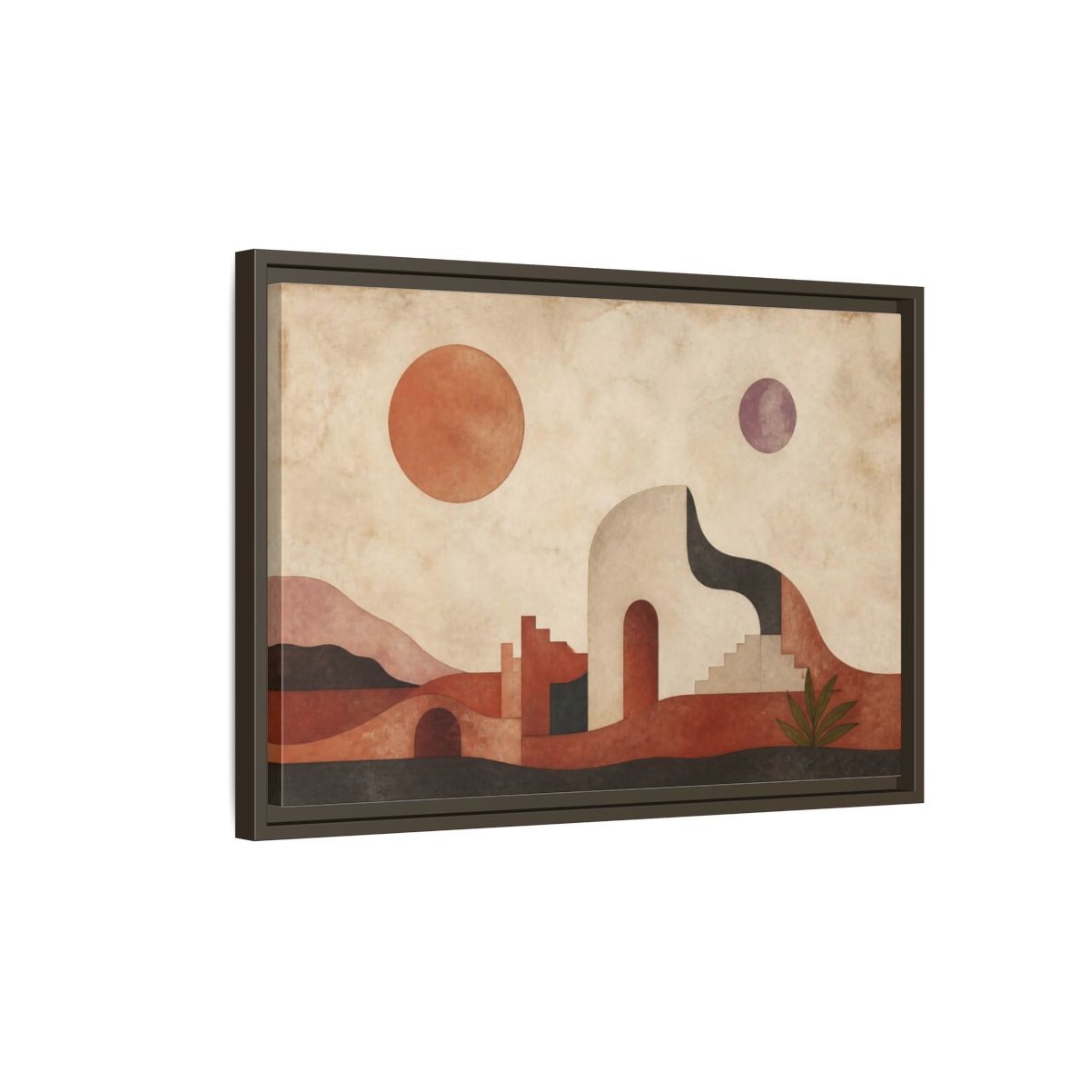Side Mockup 2. Modern Terracotta Desert Arch shown as framed canvas print