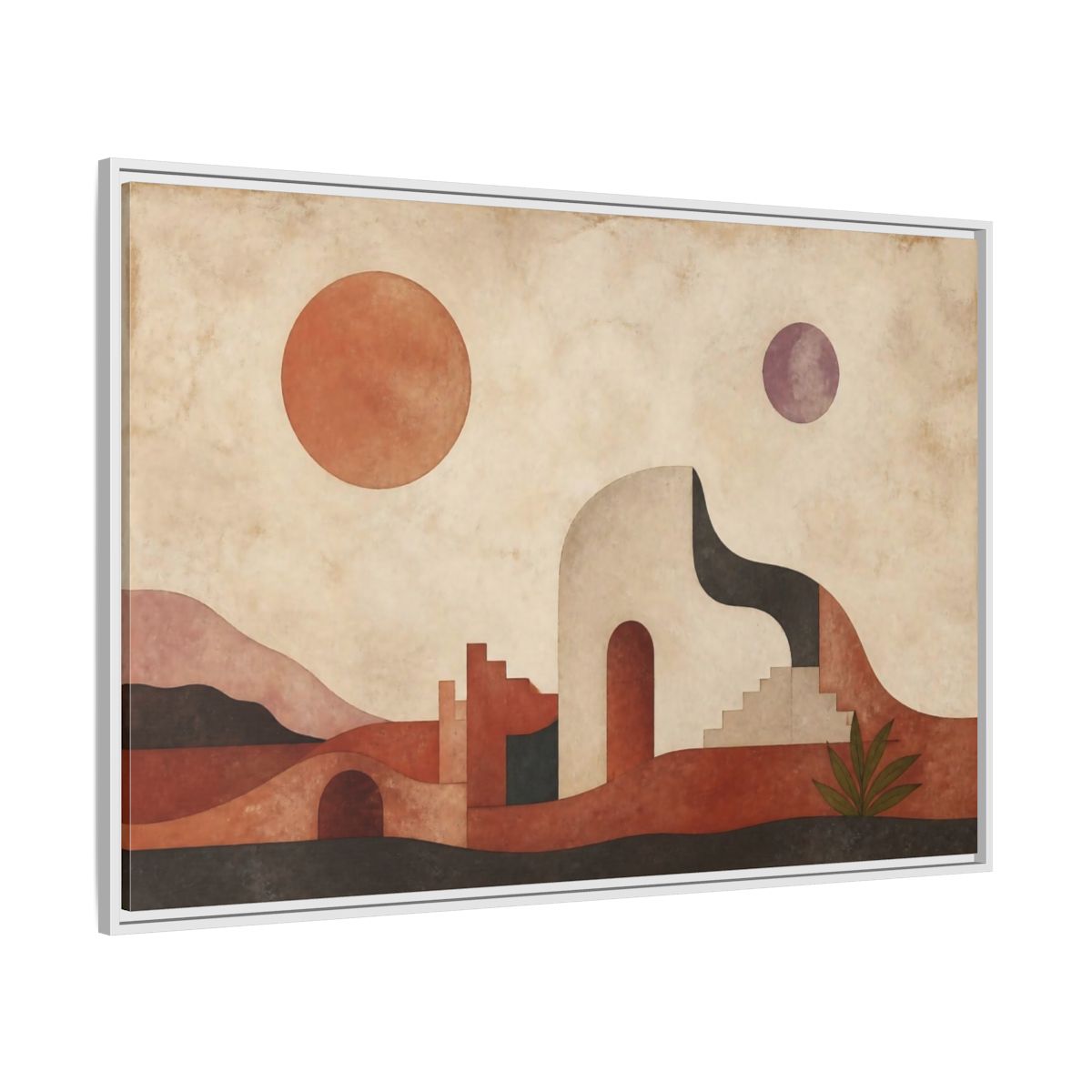 Side Mockup 7. Modern Terracotta Desert Arch shown as framed canvas print