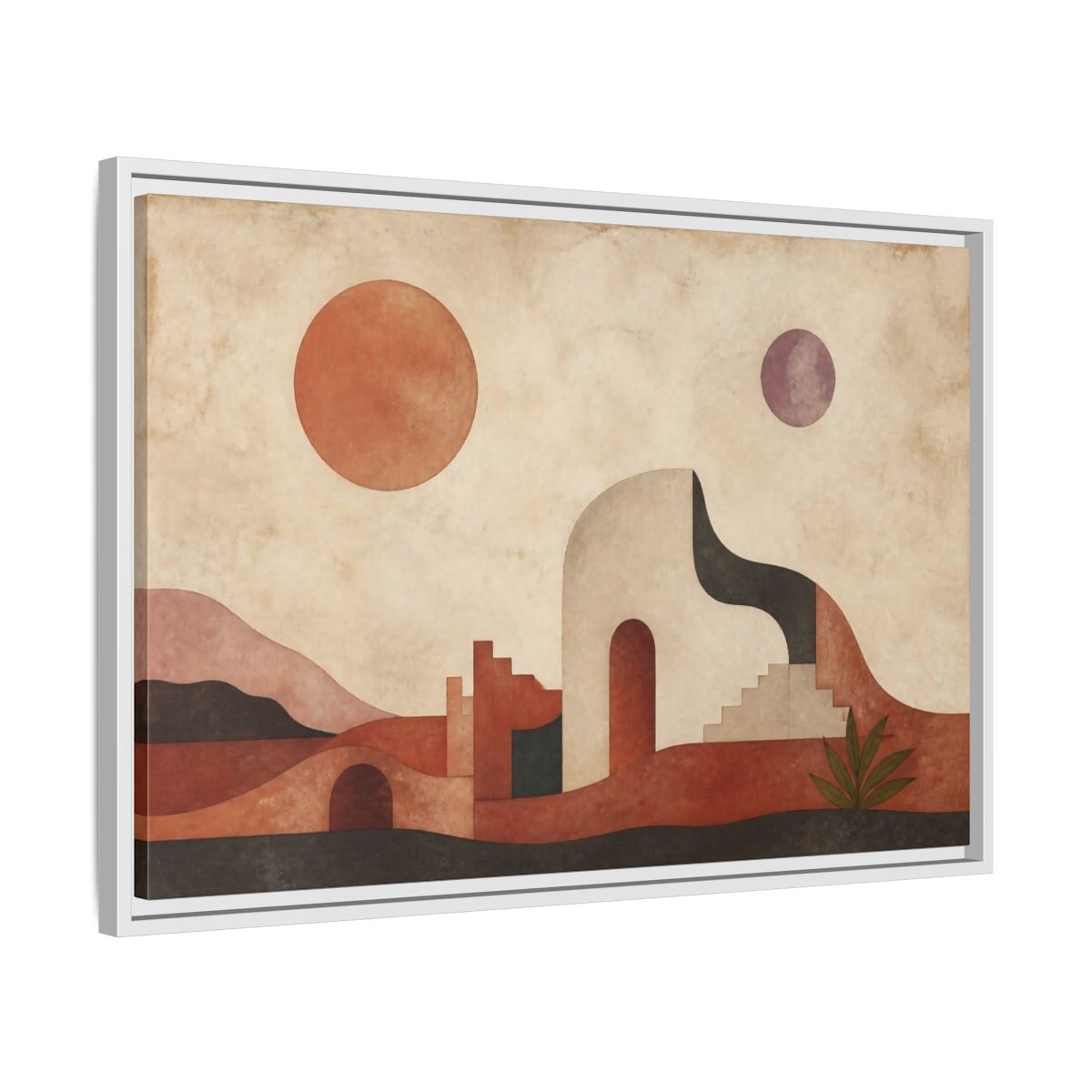 Side Mockup 10. Modern Terracotta Desert Arch shown as framed canvas print