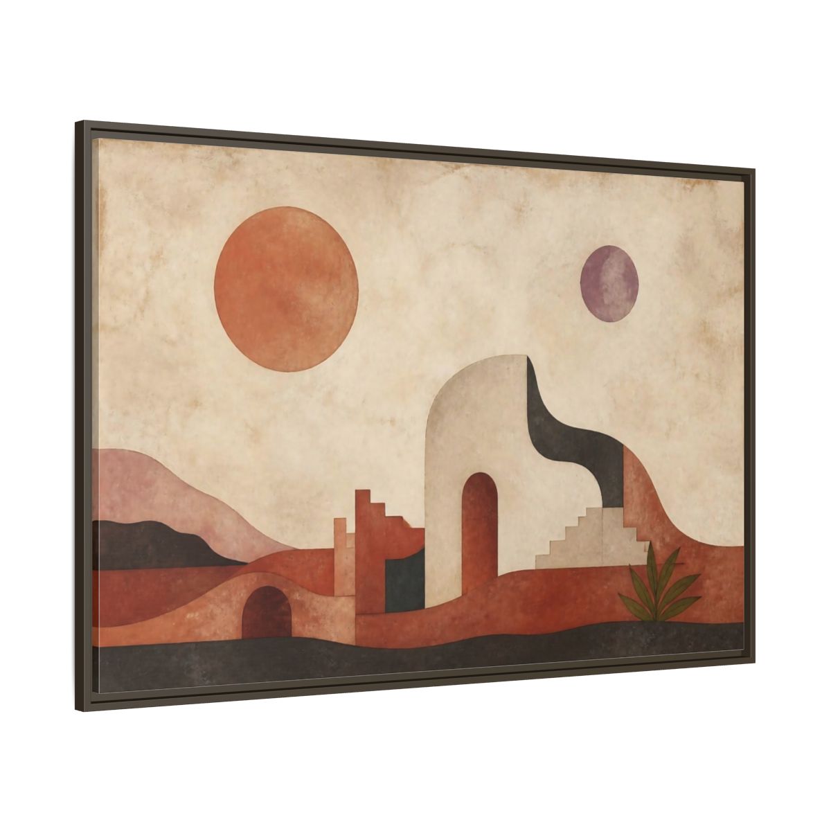 Side Mockup 8. Modern Terracotta Desert Arch shown as framed canvas print