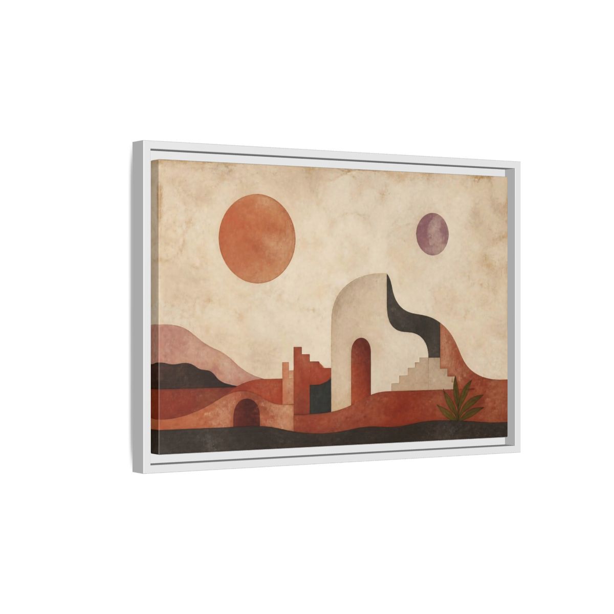 Side Mockup 1. Modern Terracotta Desert Arch shown as framed canvas print