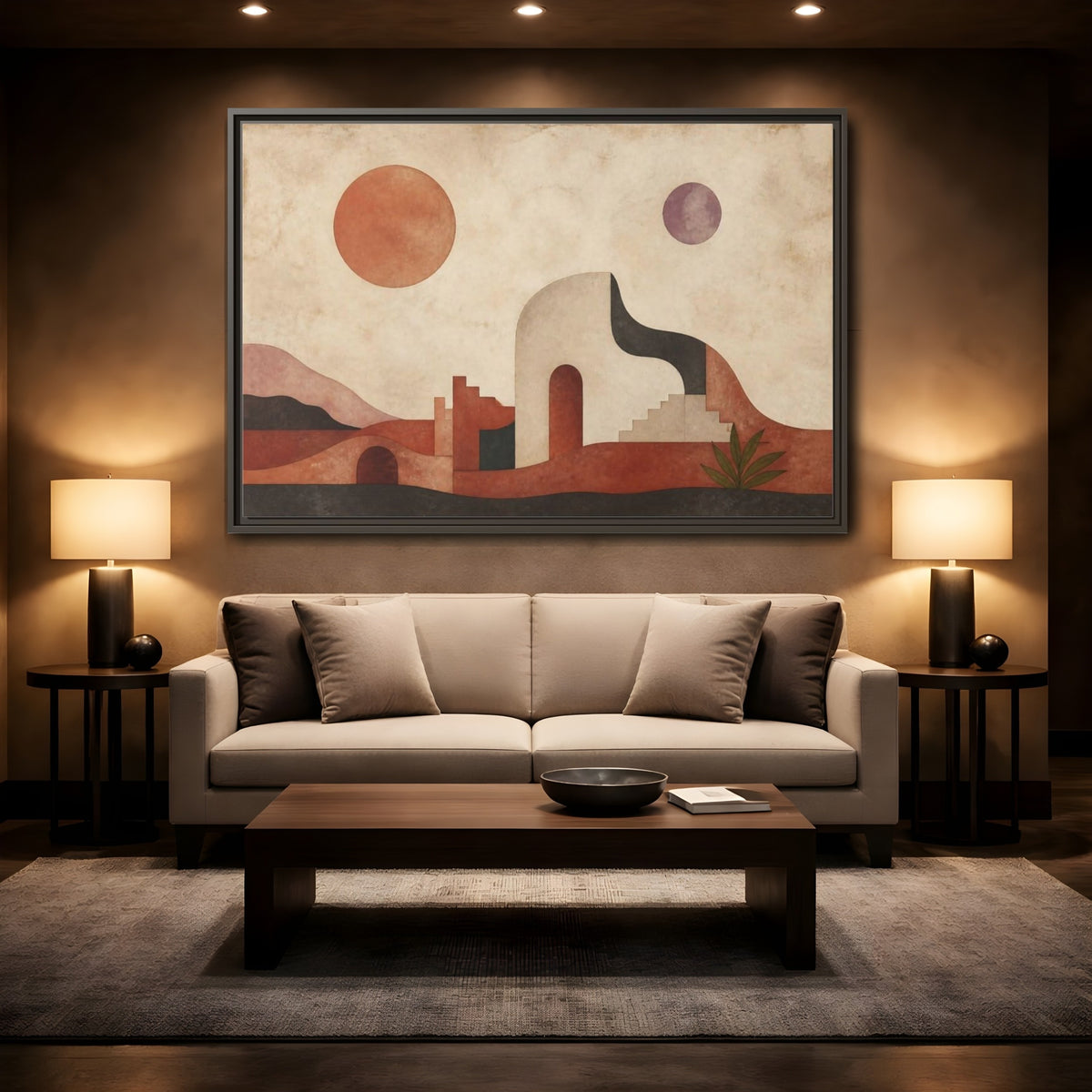 Mockup 2. Modern Terracotta Desert Arch shown as framed canvas print