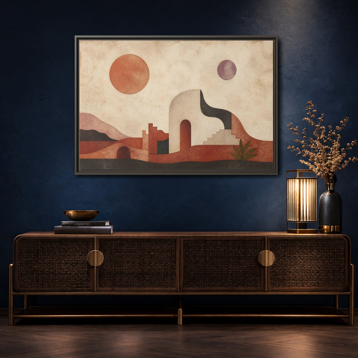 Mockup 4. Modern Terracotta Desert Arch shown as framed canvas print
