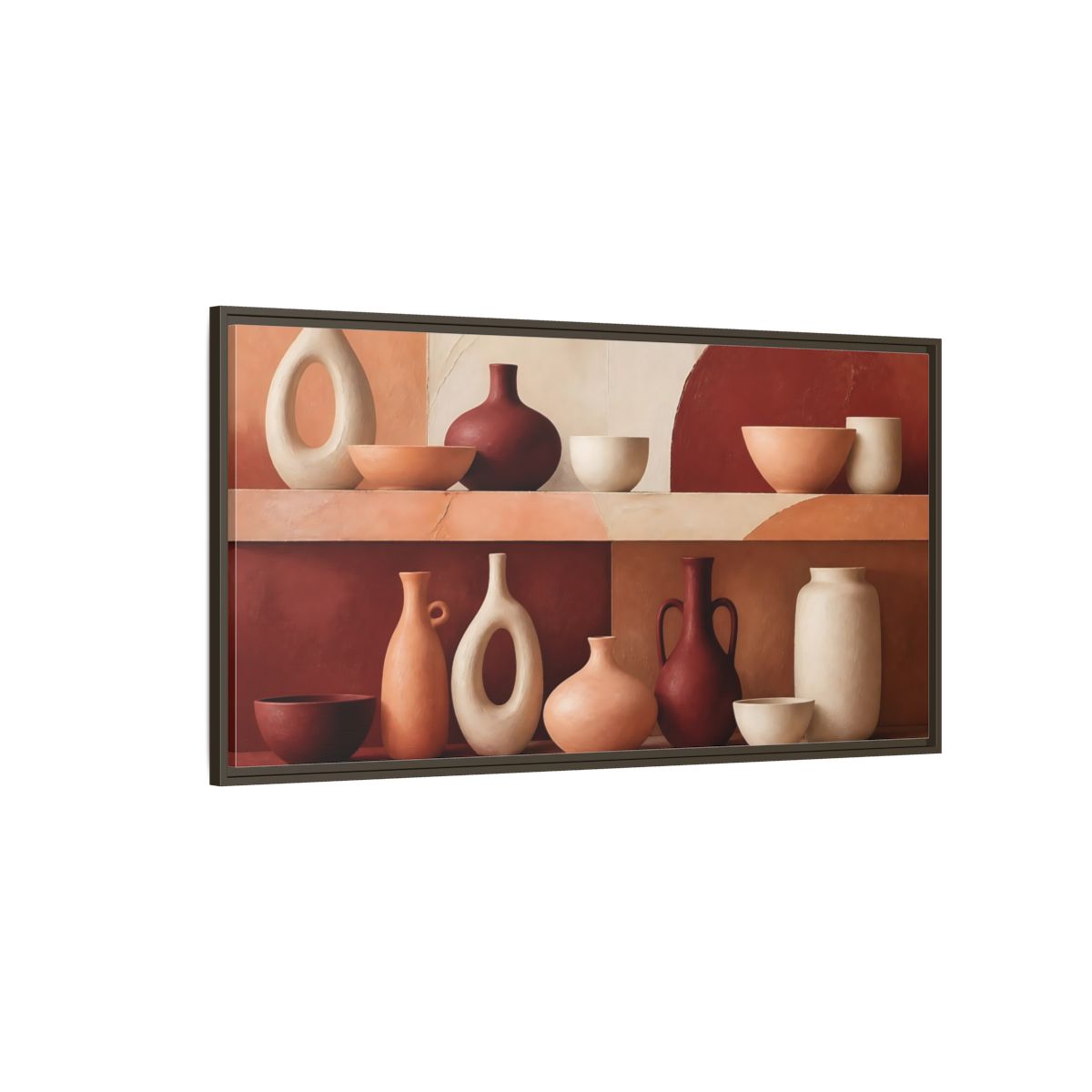 Side Mockup 4. Modern Terracotta Vessels shown as framed canvas print