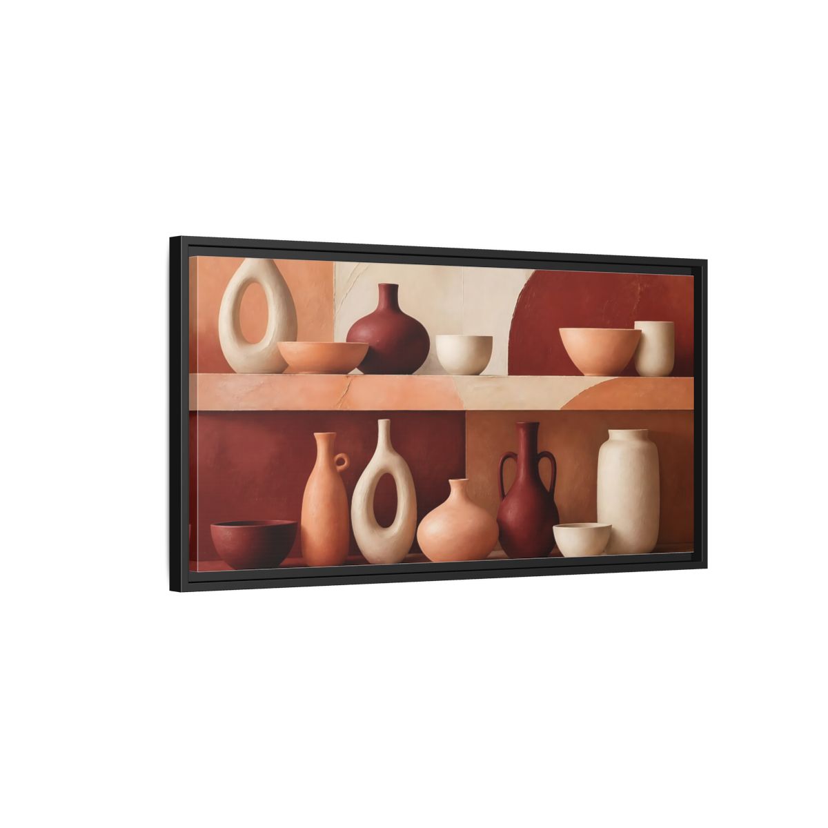 Side Mockup 2. Modern Terracotta Vessels shown as framed canvas print