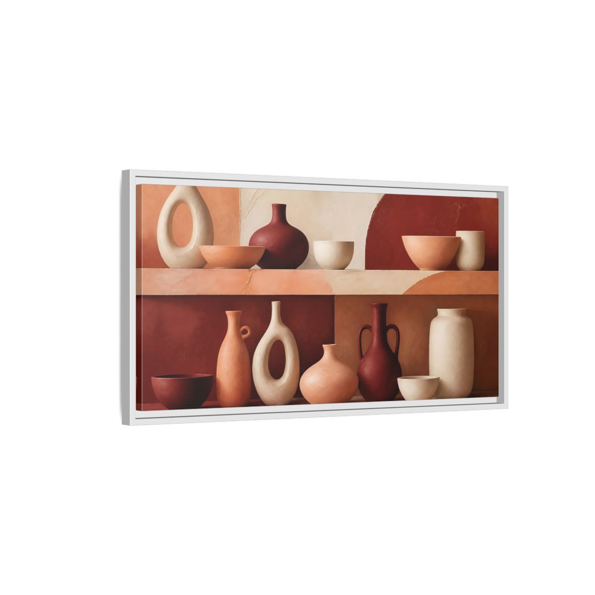 Side Mockup 1. Modern Terracotta Vessels shown as framed canvas print
