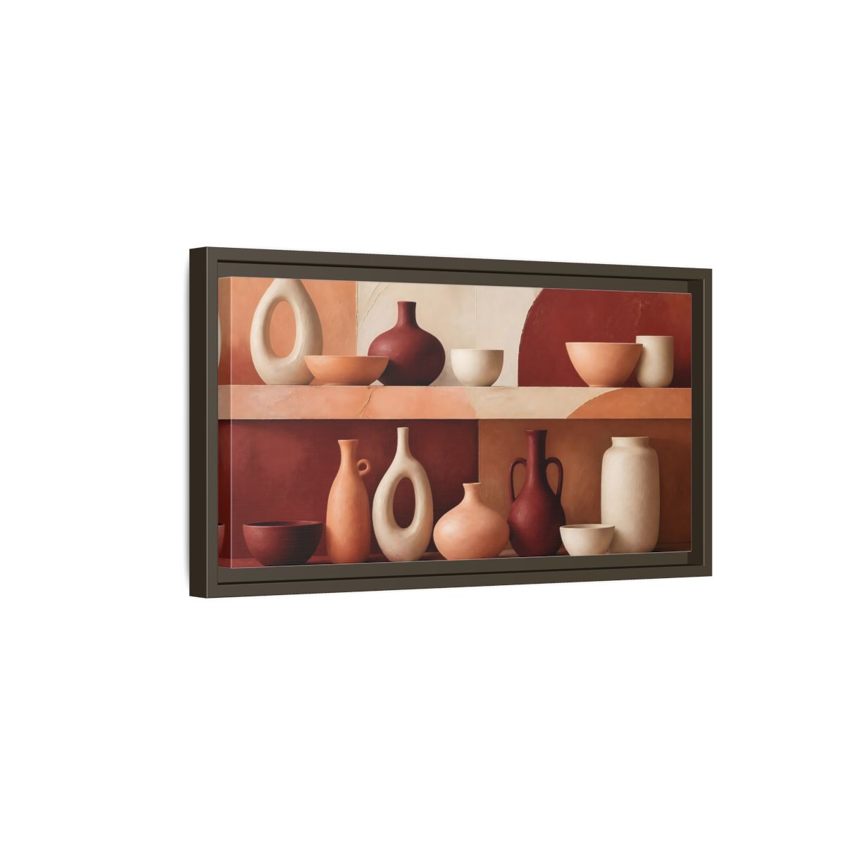 Side Mockup 7. Modern Terracotta Vessels shown as framed canvas print
