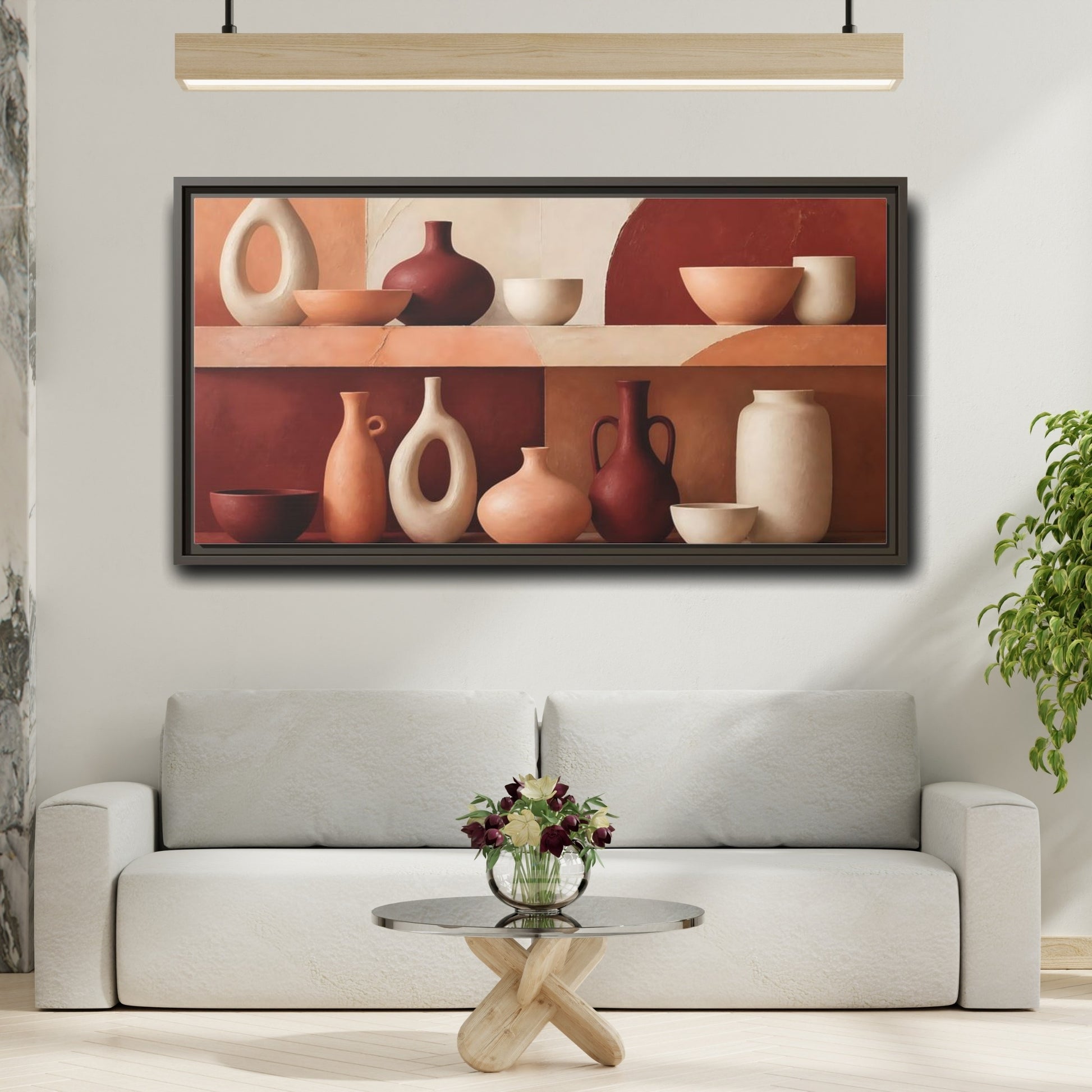 Mockup 2. Modern Terracotta Vessels shown as framed canvas print