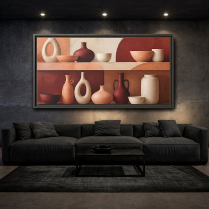 Mockup 3. Modern Terracotta Vessels shown as framed canvas print