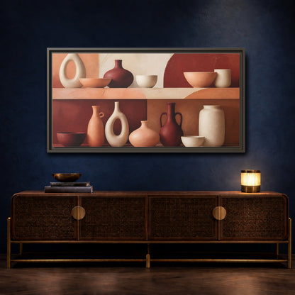Mockup 4. Modern Terracotta Vessels shown as framed canvas print