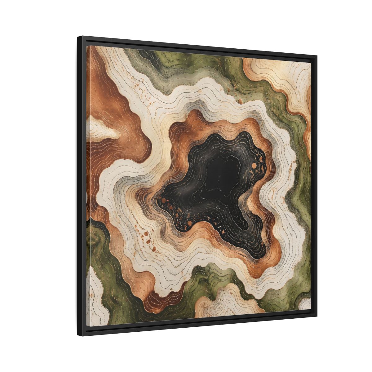 Side Mockup 9. Modern Topographic Basin shown as framed canvas print