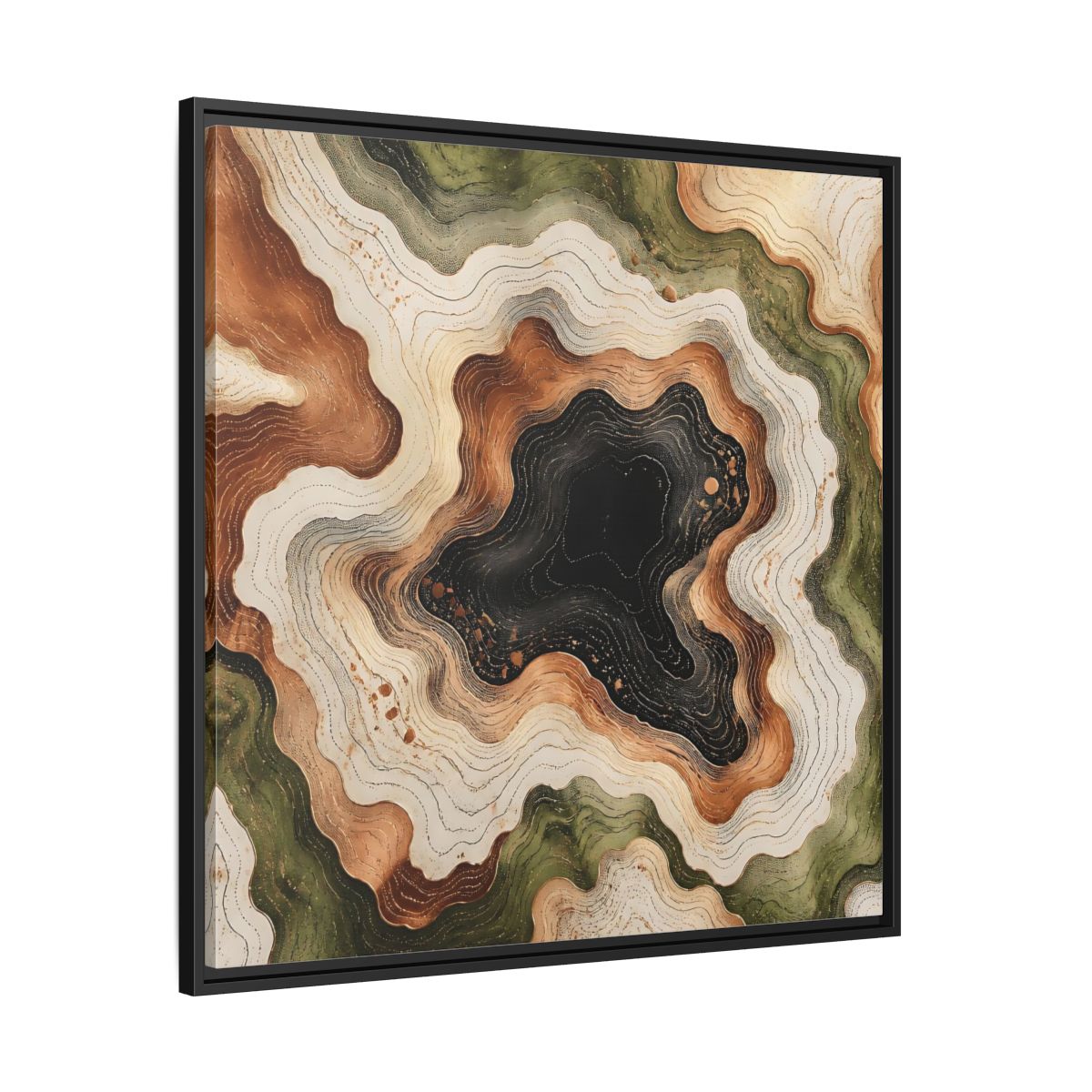 Side Mockup 30. Modern Topographic Basin shown as framed canvas print