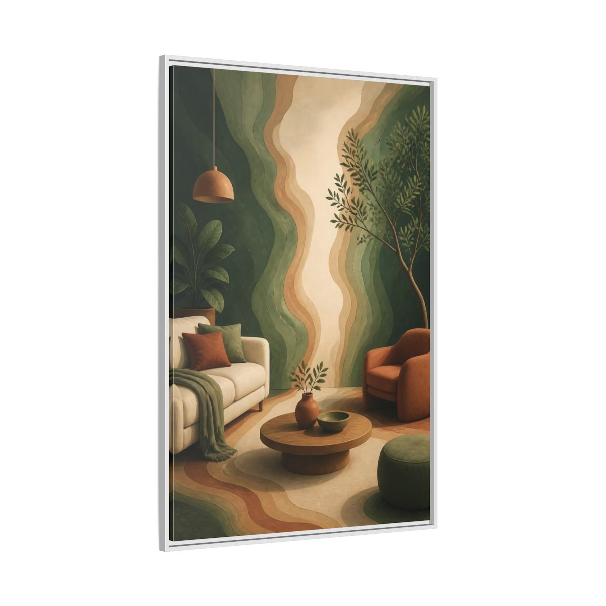 Side Mockup 7. Modern Topographic Rings shown as framed canvas print