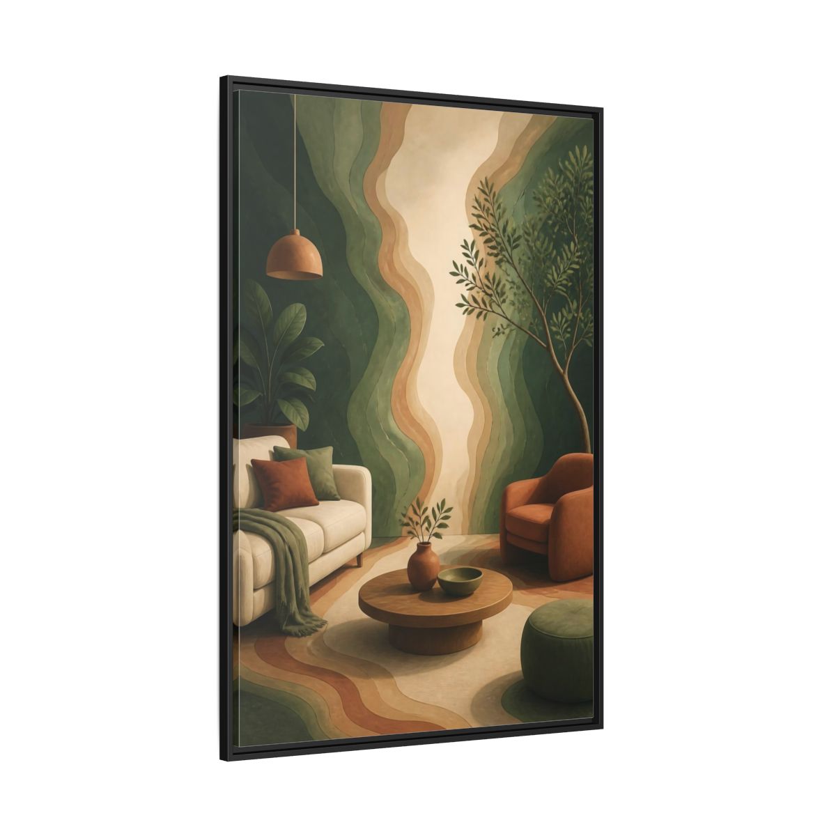 Side Mockup 12. Modern Topographic Rings shown as framed canvas print