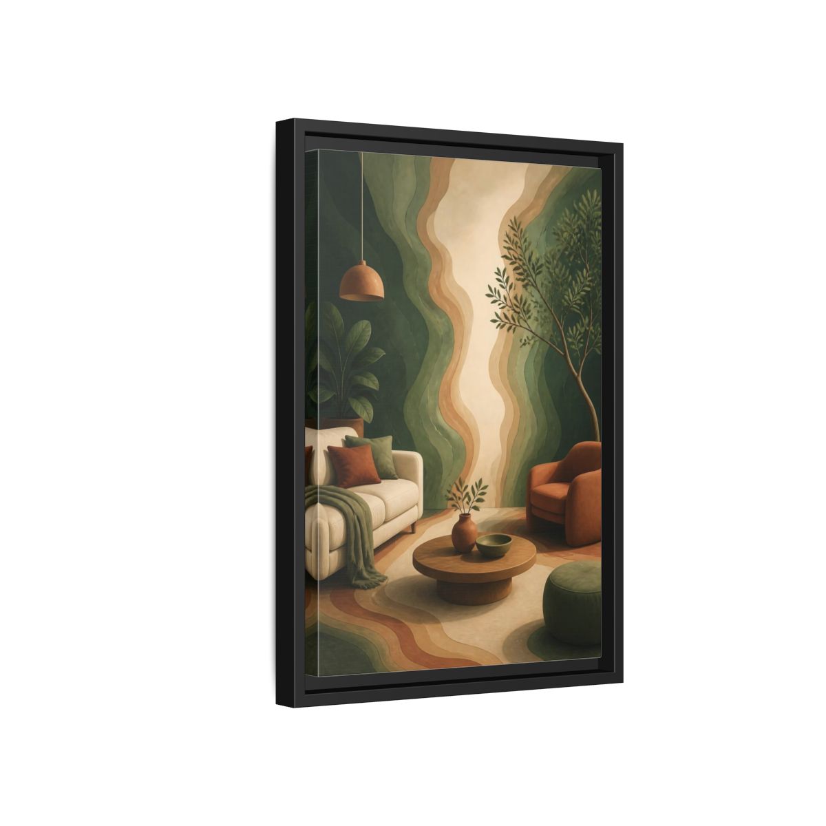 Side Mockup 6. Modern Topographic Rings shown as framed canvas print