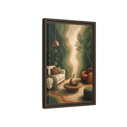 Side Mockup 5. Modern Topographic Rings shown as framed canvas print
