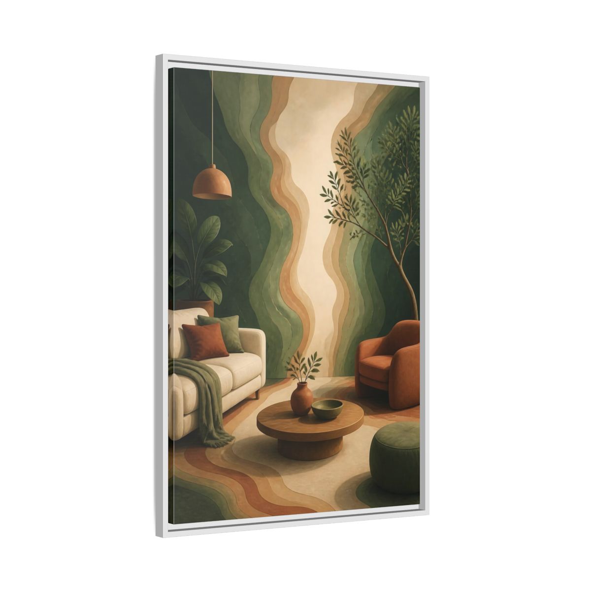Side Mockup 9. Modern Topographic Rings shown as framed canvas print