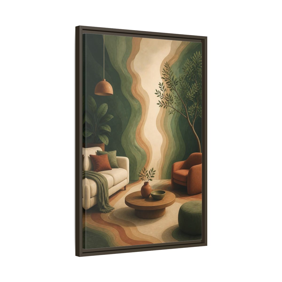Side Mockup 11. Modern Topographic Rings shown as framed canvas print