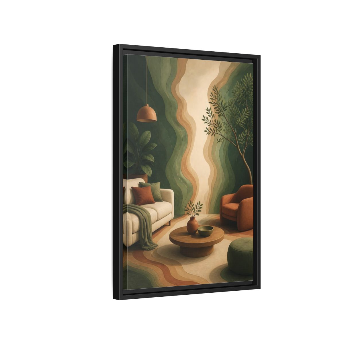 Side Mockup 3. Modern Topographic Rings shown as framed canvas print