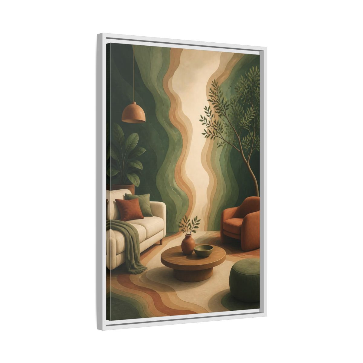 Side Mockup 10. Modern Topographic Rings shown as framed canvas print
