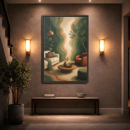 Mockup 2. Modern Topographic Rings shown as framed canvas print