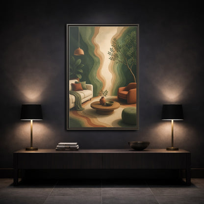 Mockup 3. Modern Topographic Rings shown as framed canvas print