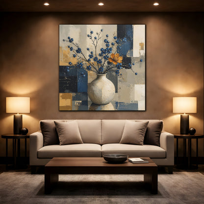 Mockup 2. Modern Vase With Blue Blossoms shown as canvas print