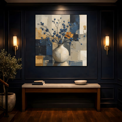 Mockup 4. Modern Vase With Blue Blossoms shown as canvas print