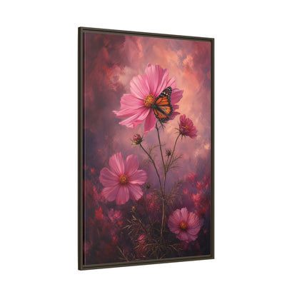 Side Mockup 8. Monarch On Pink Cosmos shown as framed canvas print