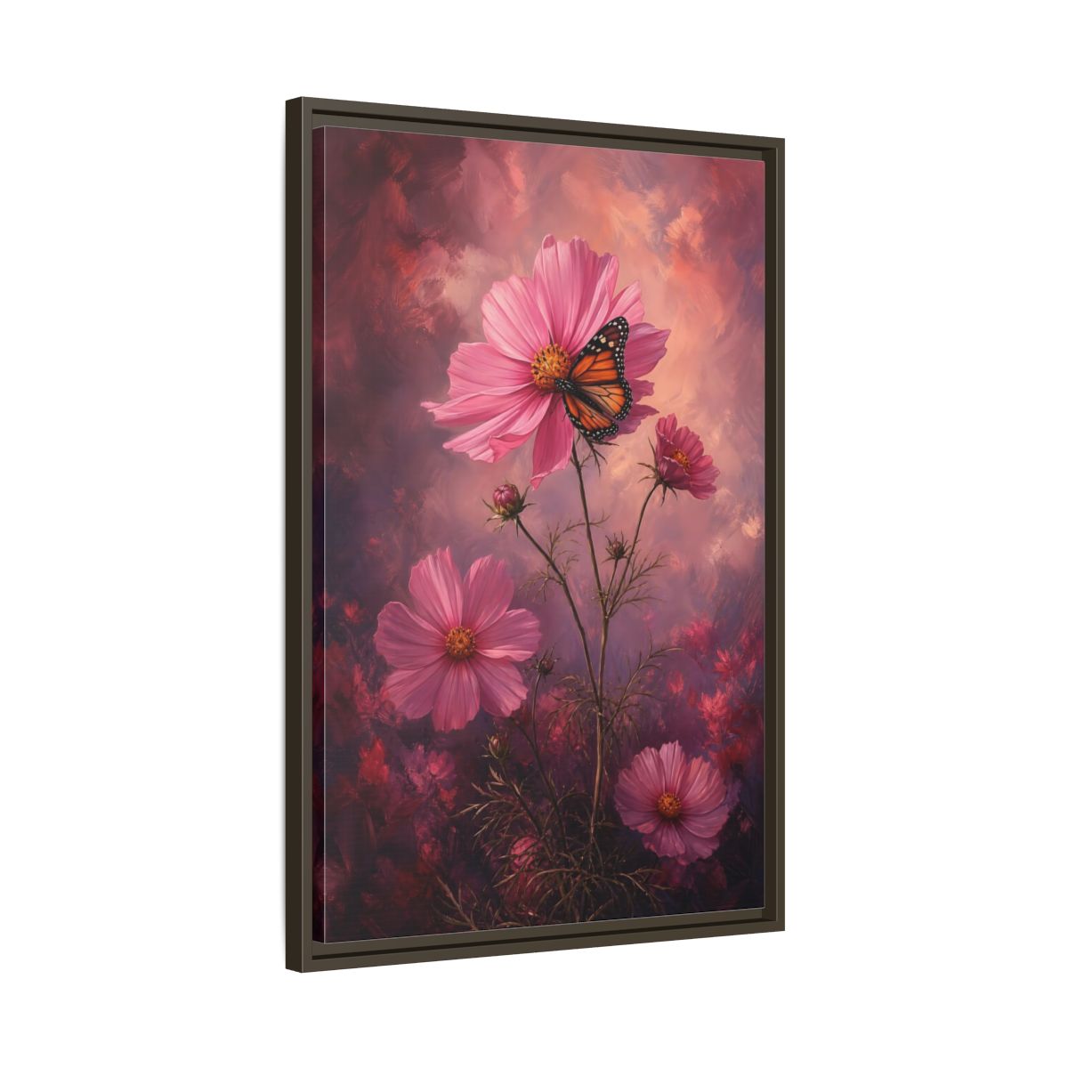 Side Mockup 11. Monarch On Pink Cosmos shown as framed canvas print