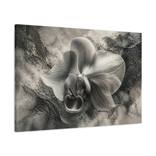 Main Mockup. Monochrome Orchid Elegance shown as canvas print
