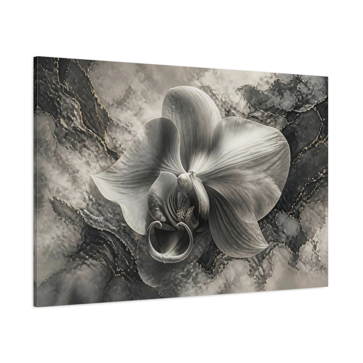 Side Mockup 1. Monochrome Orchid Elegance shown as canvas print