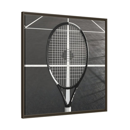Main Mockup. Monochrome Tennis Racket shown as framed canvas print