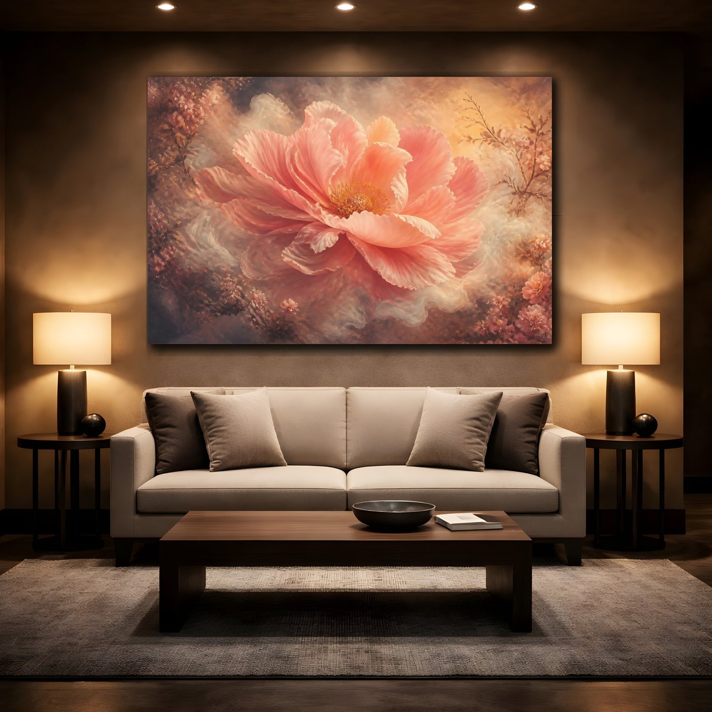 Mockup 2. Monumental Blush Blossom shown as canvas print