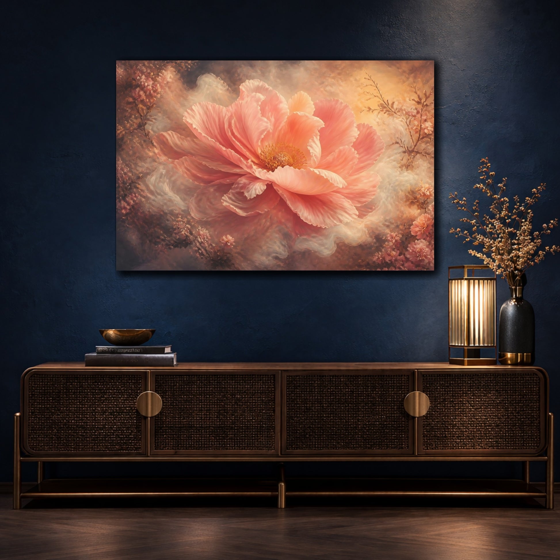 Mockup 4. Monumental Blush Blossom shown as canvas print