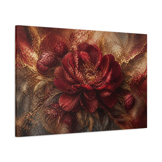 Main Mockup. Monumental Burgundy Peony shown as canvas print
