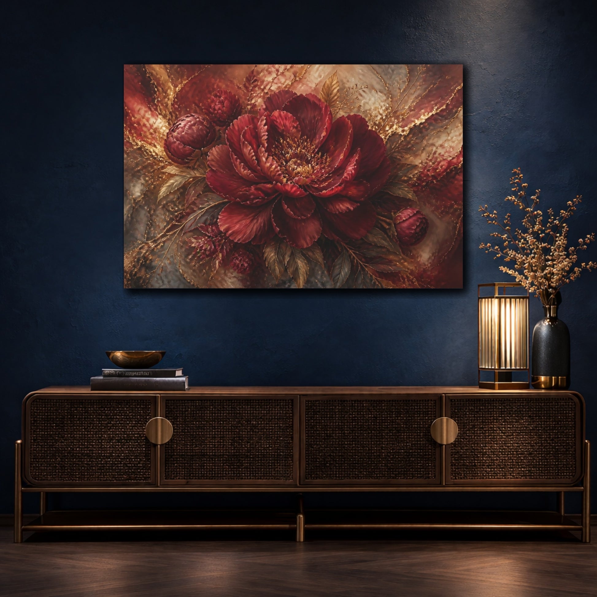 Mockup 4. Monumental Burgundy Peony shown as canvas print