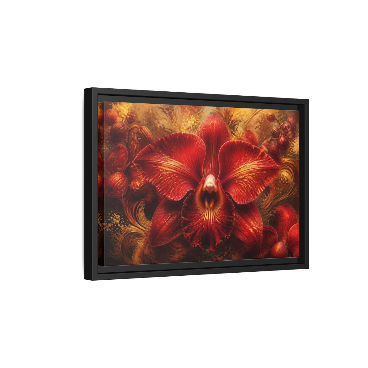 Side Mockup 6. Monumental Scarlet Orchid shown as framed canvas print