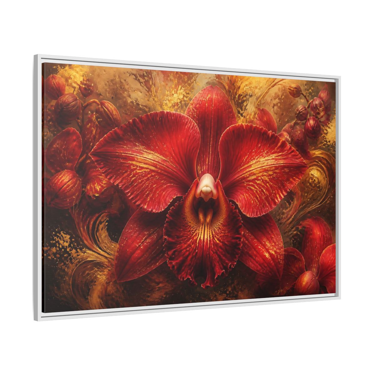 Side Mockup 7. Monumental Scarlet Orchid shown as framed canvas print