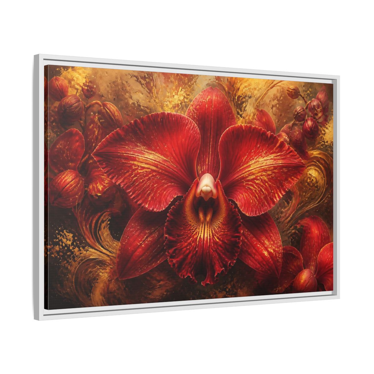 Side Mockup 9. Monumental Scarlet Orchid shown as framed canvas print