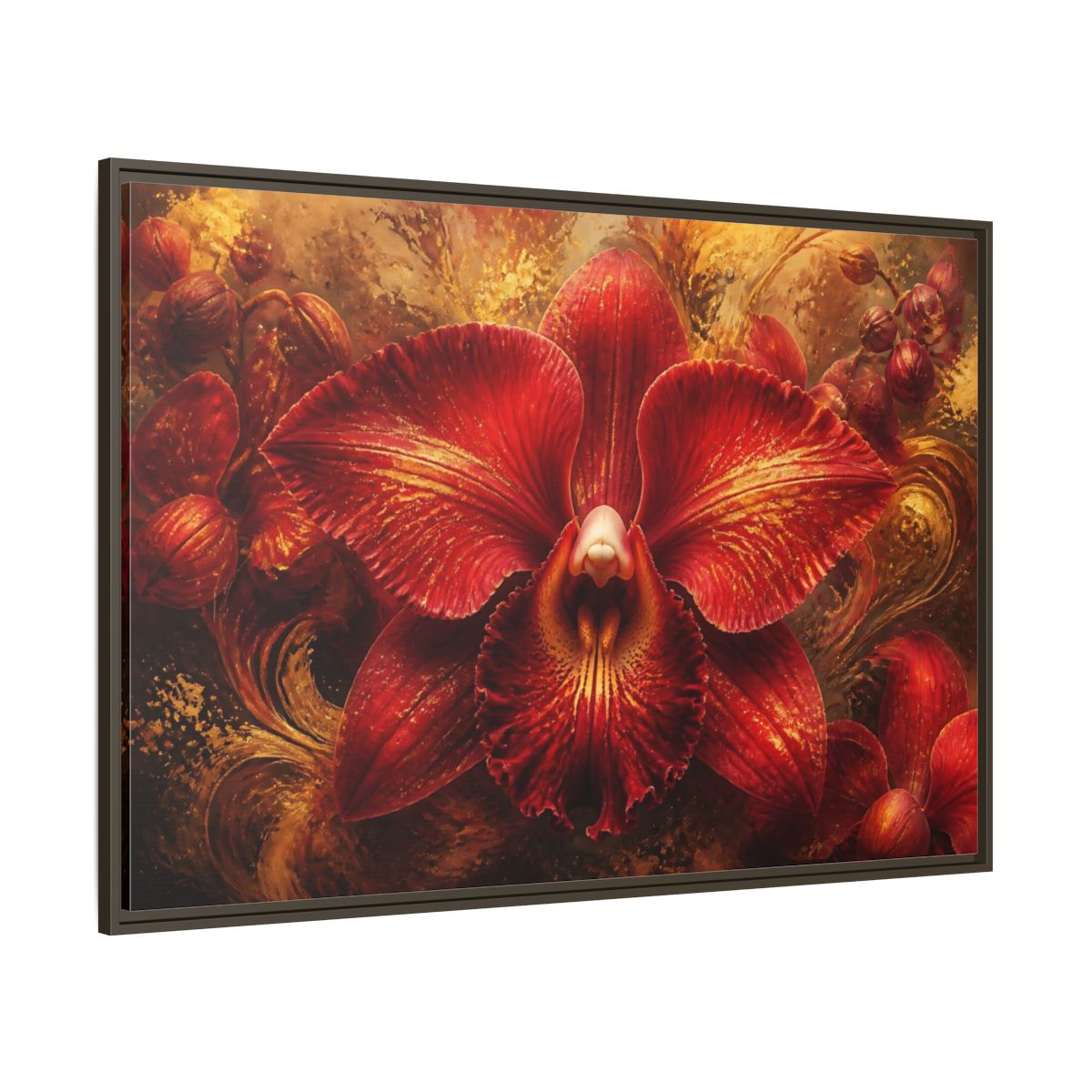 Side Mockup 8. Monumental Scarlet Orchid shown as framed canvas print