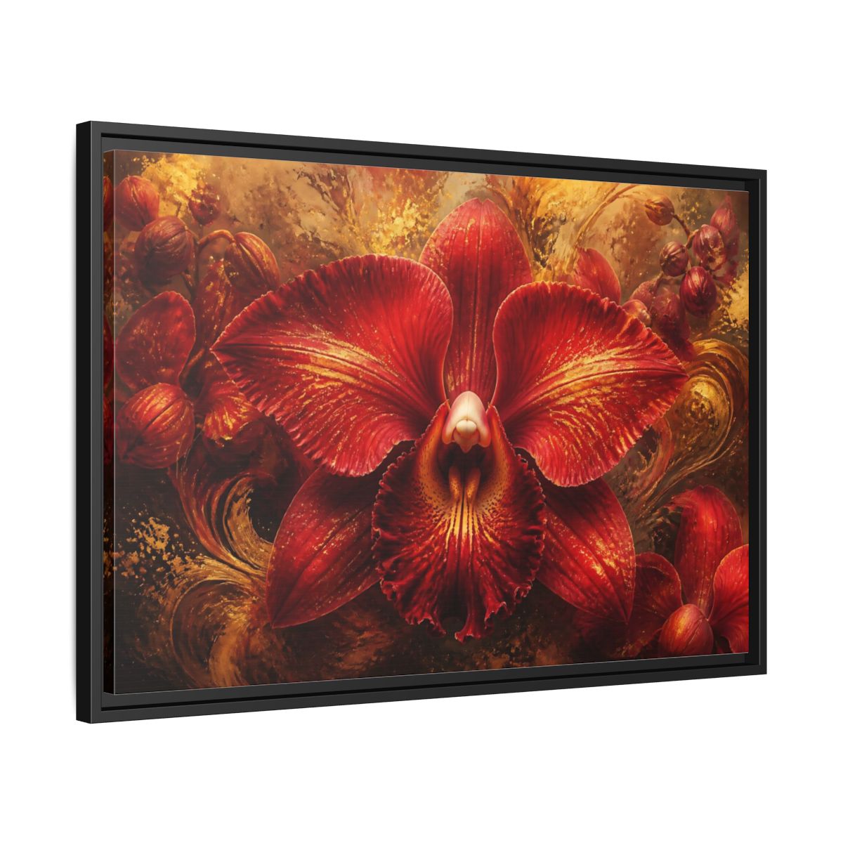 Side Mockup 14. Monumental Scarlet Orchid shown as framed canvas print