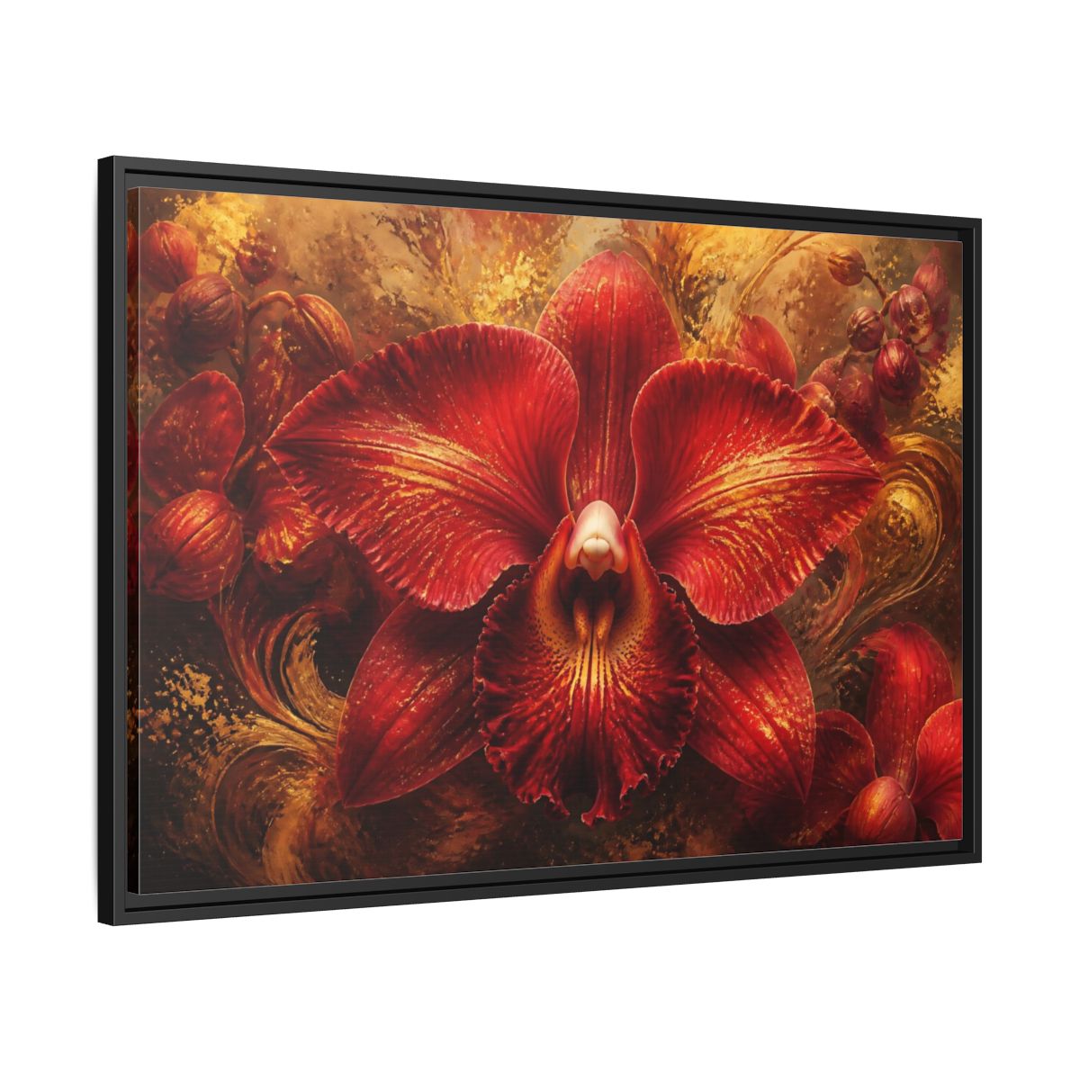 Side Mockup 13. Monumental Scarlet Orchid shown as framed canvas print