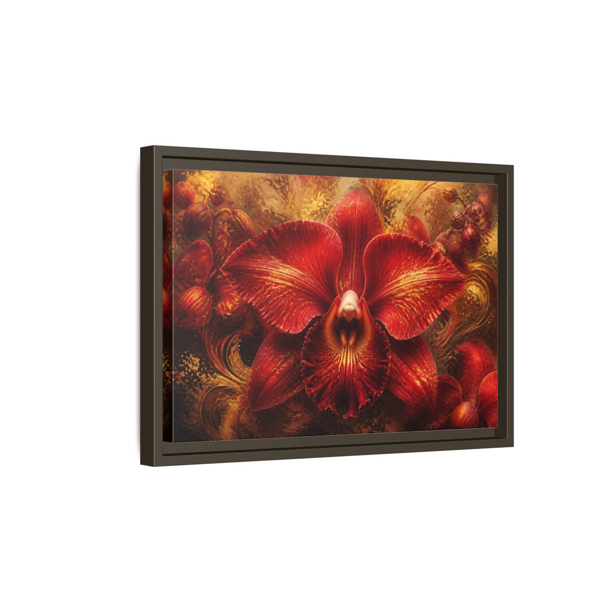 Side Mockup 5. Monumental Scarlet Orchid shown as framed canvas print