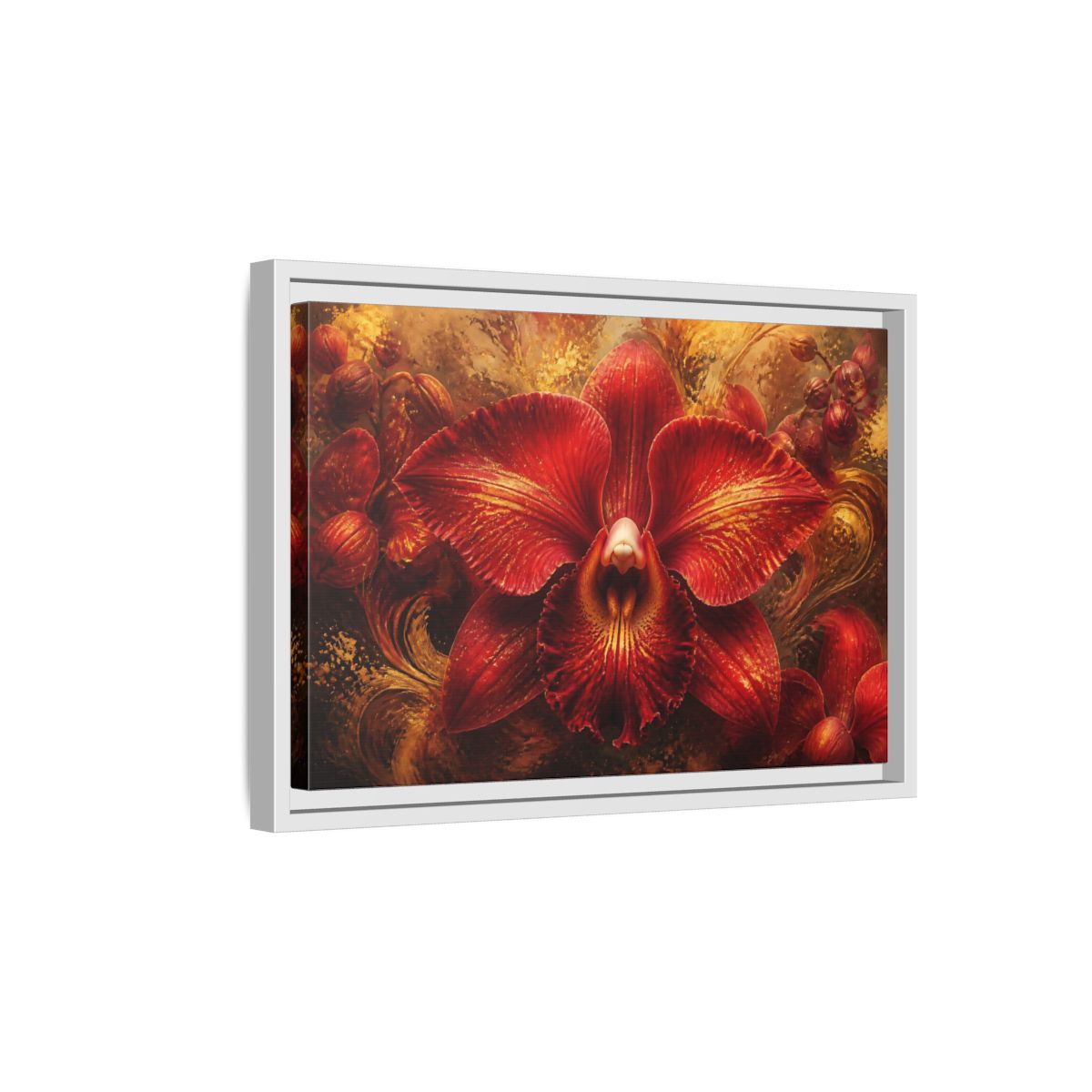 Side Mockup 4. Monumental Scarlet Orchid shown as framed canvas print