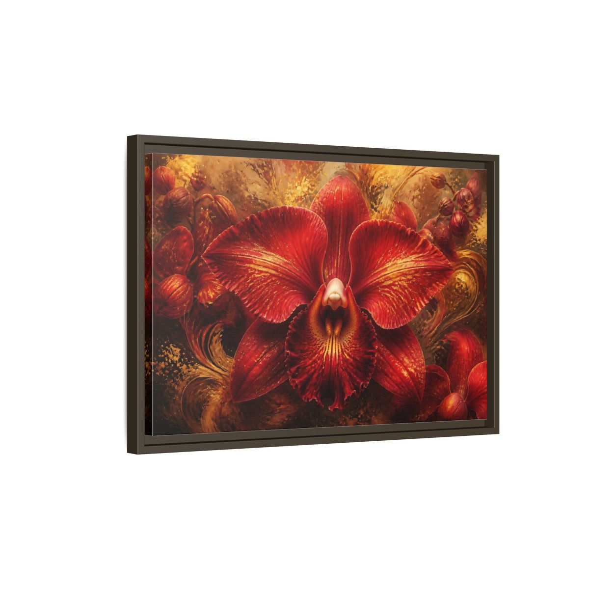 Side Mockup 2. Monumental Scarlet Orchid shown as framed canvas print