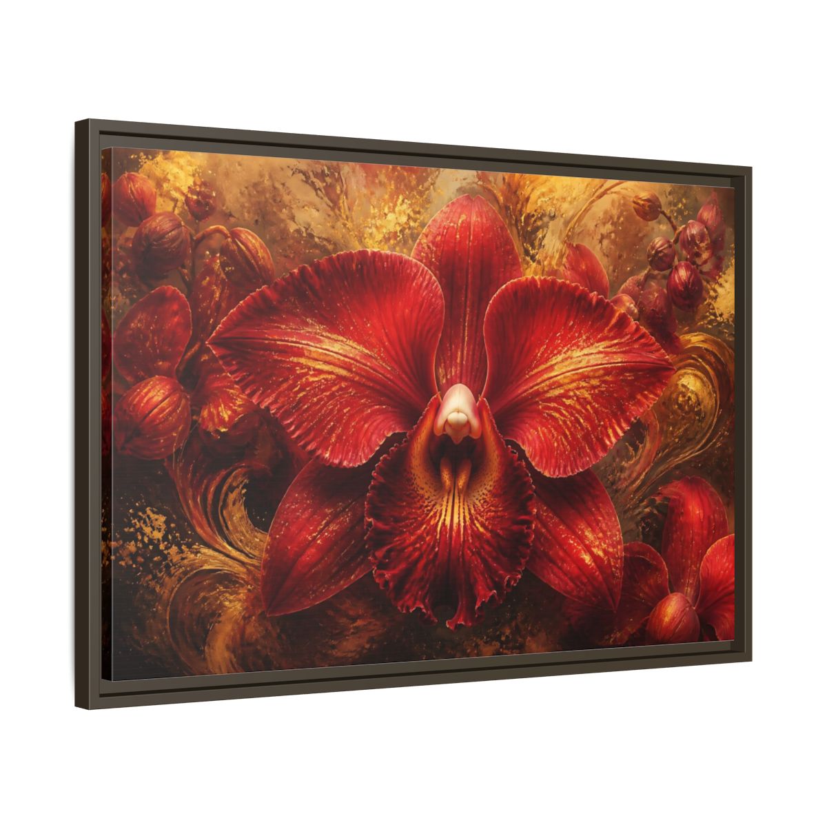 Side Mockup 11. Monumental Scarlet Orchid shown as framed canvas print