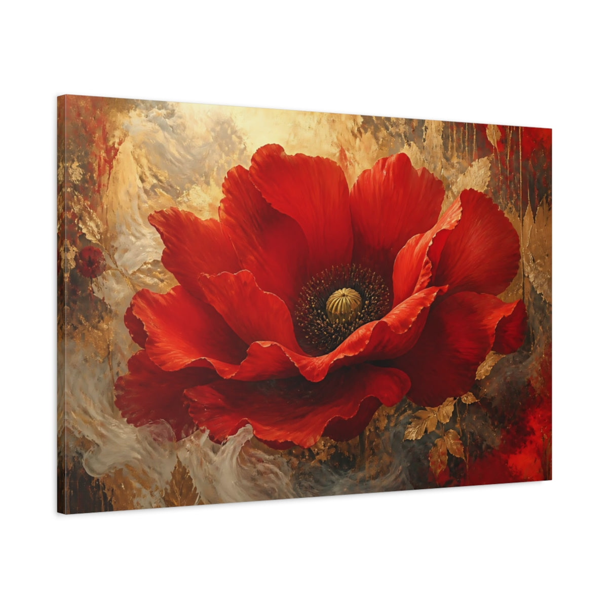 Main Mockup. Monumental Scarlet Poppy shown as canvas print