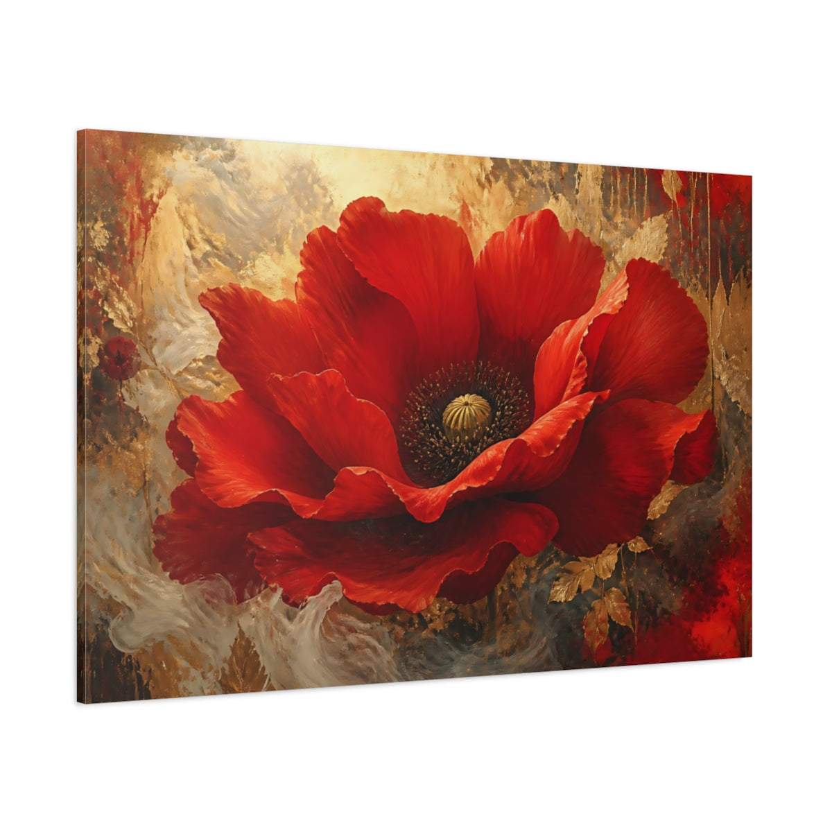 Side Mockup 1. Monumental Scarlet Poppy shown as canvas print