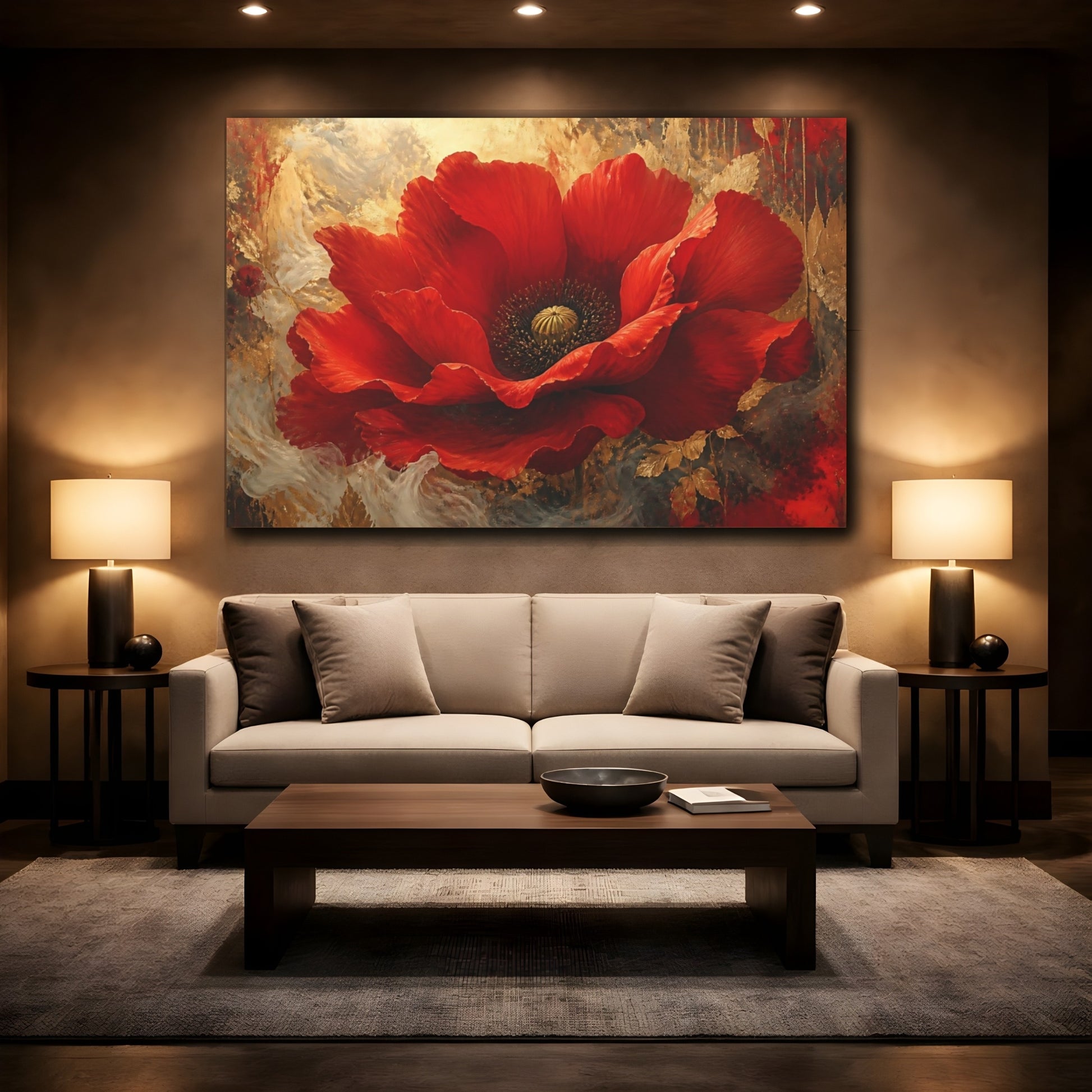 Mockup 2. Monumental Scarlet Poppy shown as canvas print